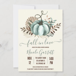 Invitación Caer enamorada, calabaza azul, ducha de novia flor