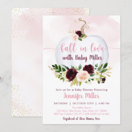 Invitación Caer Enamorada Calabaza Borgoña Rosa Baby Shower