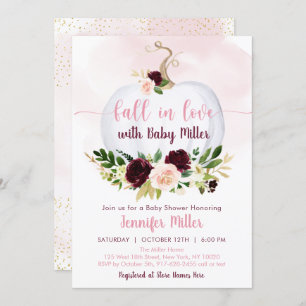 Invitación Caer Enamorada Calabaza Borgoña Rosa Baby Shower