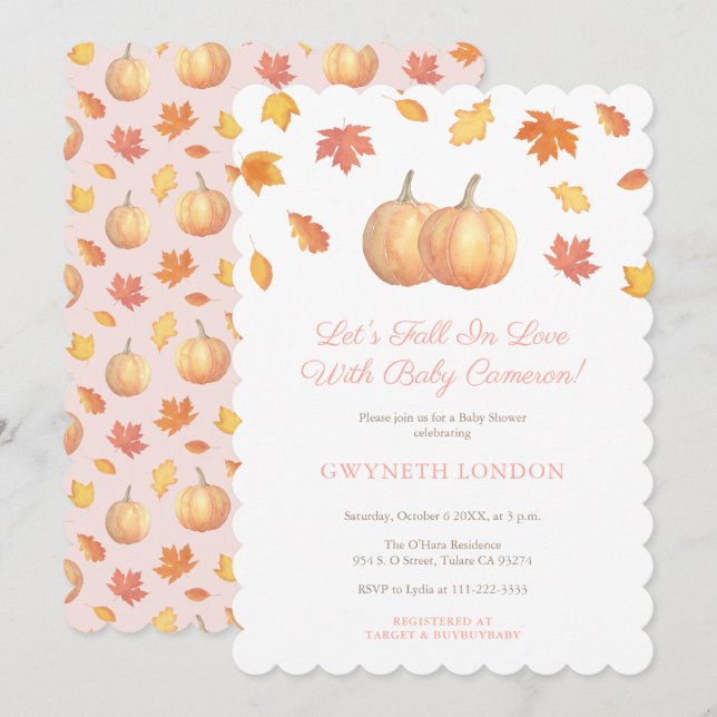 Invitación Caer Enamorada Calabaza Deja Baby Shower Para Chic (Anverso / Reverso)