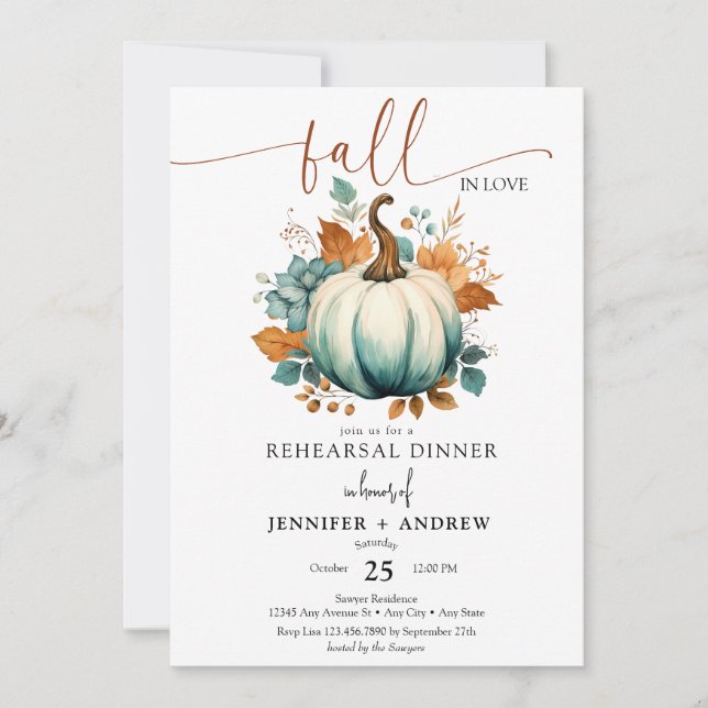 Invitación Caer enamorada | Calabaza floral | Cena de ensayo (Anverso)