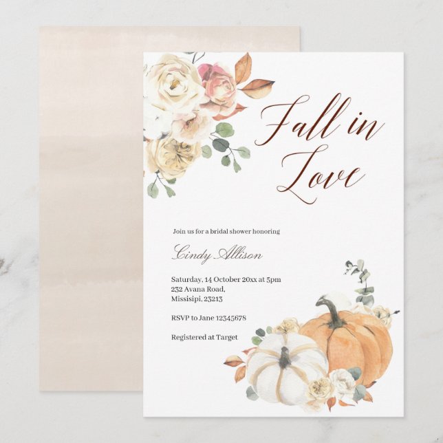 Invitación Caer enamorada calabaza floral ducha de novia invi (Anverso / Reverso)