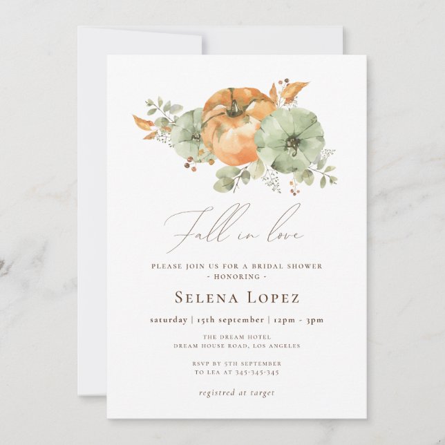 Invitación Caer Enamorada Calabaza Floral Ducha De Novias (Anverso)