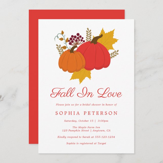 Invitación Caer Enamorada Calabaza Rústica Ducha De Novias (Anverso / Reverso)
