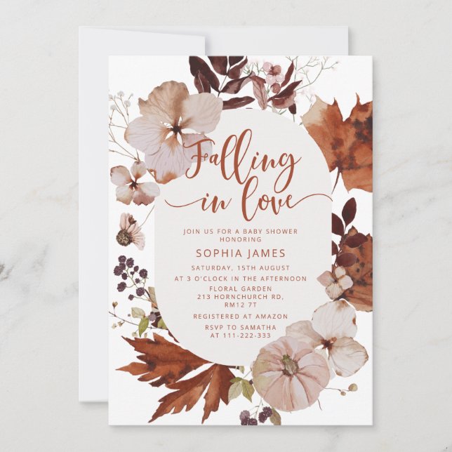 Invitación Caer enamorada de la ducha de bebé (Anverso)