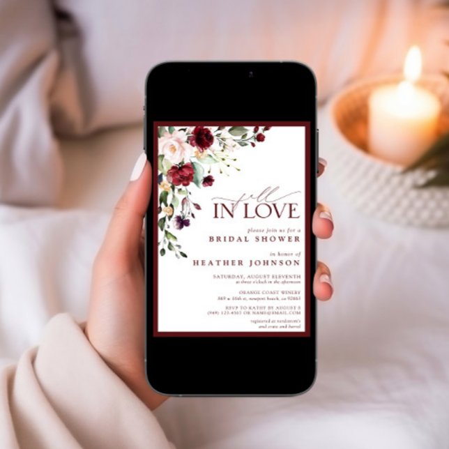 Invitación Caer enamorada de la ducha de novia floral borgoña (Subido por el creador)