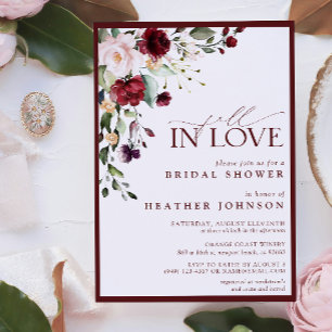 Invitación Caer enamorada de la ducha de novia floral borgoña