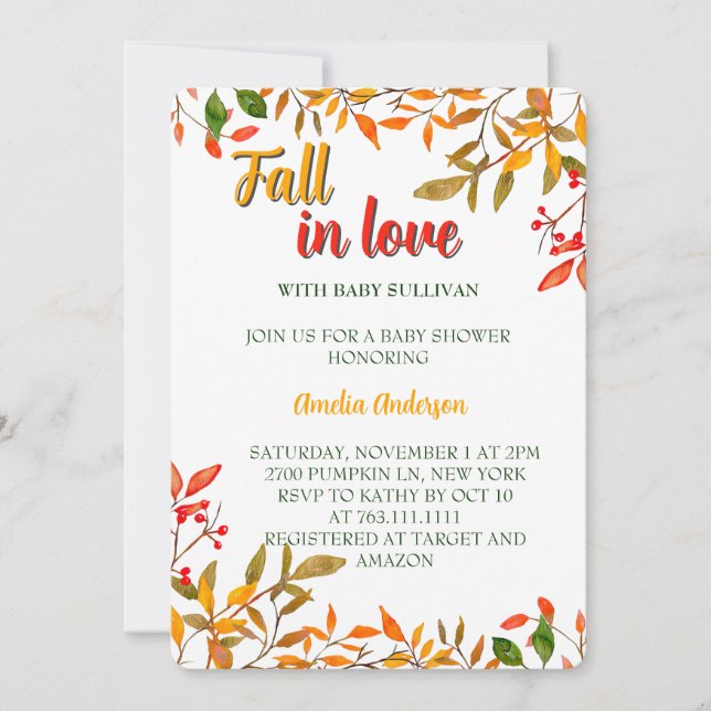 Invitación Caer Enamorada Del Bebé Autums Deja Baby Shower (Anverso)