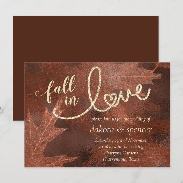 Invitación Caer enamorada del otoño | Boda de Naranja oxidado (Anverso / Reverso)