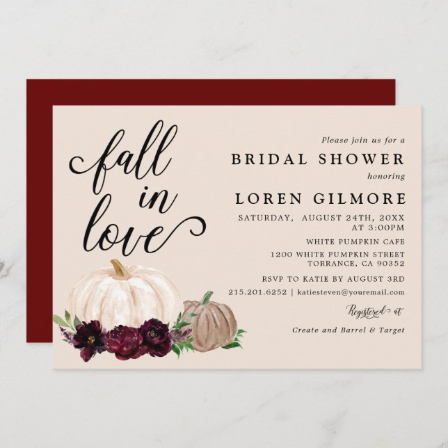 Invitación Caer Enamorada Ducha Bridal De Boho Bompkin En Bor (Anverso / Reverso)