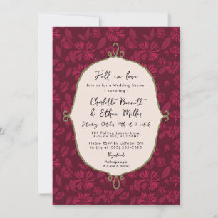 Invitación Caer Enamorada Ducha De Boda Floral De Borgoña