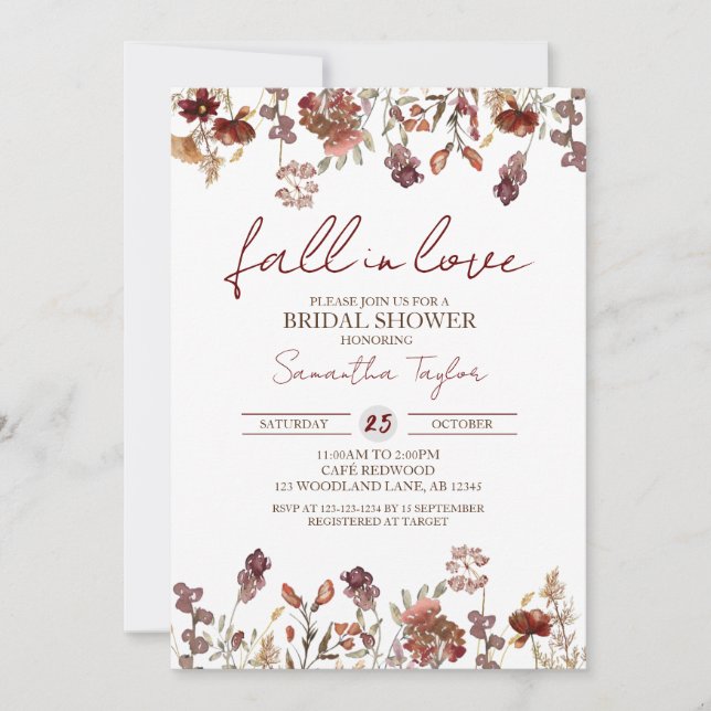 Invitación Caer enamorada, ducha de novia, almuerzo de novia (Anverso)