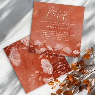 Invitación Caer enamorada ducha de novia terracota Floral
