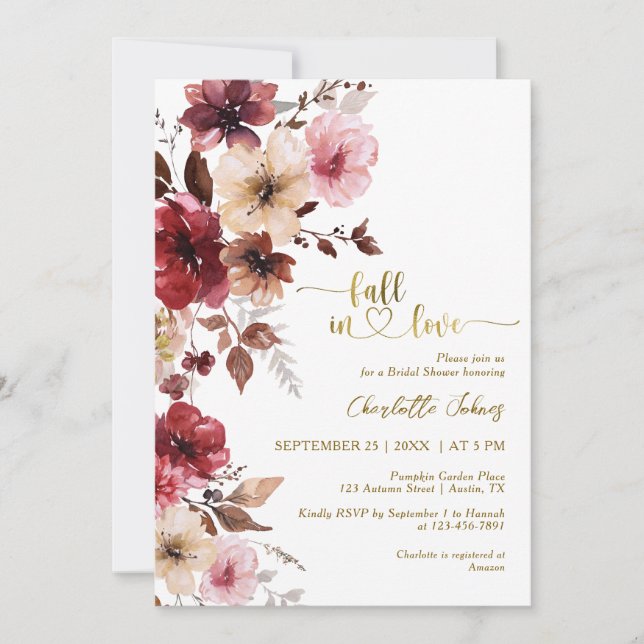Invitación Caer Enamorada Ducha De Novias Rosadas De Oro (Anverso)