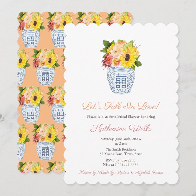 Invitación Caer Enamorada Flores De Otoño En Vase Bridal Show (Anverso / Reverso)