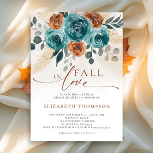 Invitación Caer enamorada Naranja quemado Verde azulado Boho