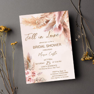 Invitación Caer enamorada pampas boho de hierba ducha de novi