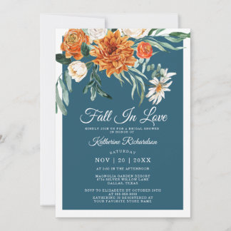 Invitación Caer Enamorada Rústica Caída Azul Verde azulada Du