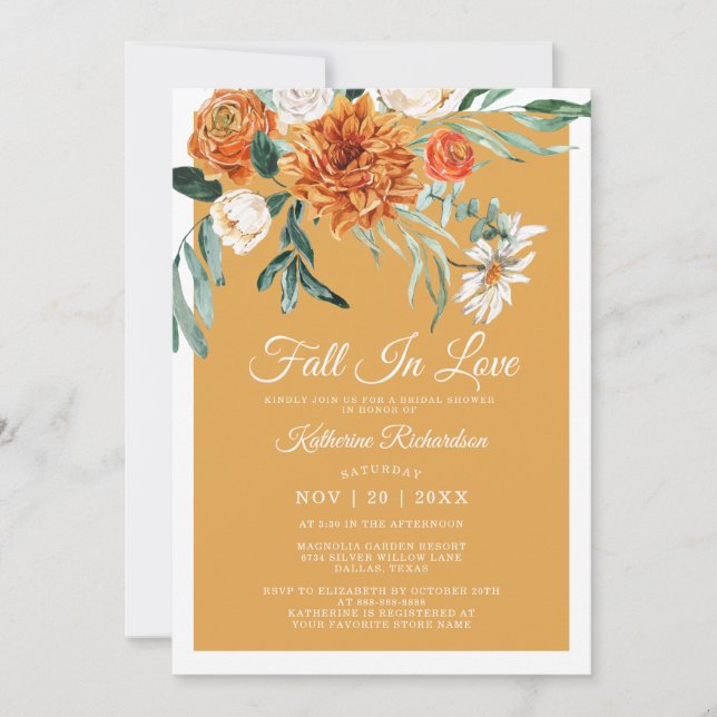 Invitación Caer Enamorada Rústica Ducha De Novias Amarillas (Anverso)