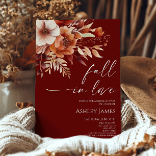 Invitación Caer Enamorada Rusty Burgundy Floral Bridal Shower