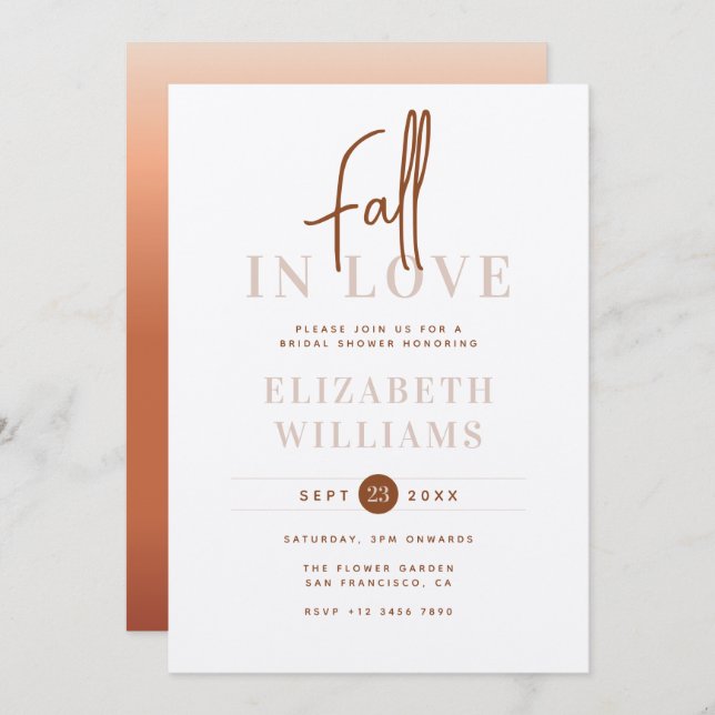 Invitación Caer Enamorada Simple Moderna Ducha Bridal Otoño (Anverso / Reverso)