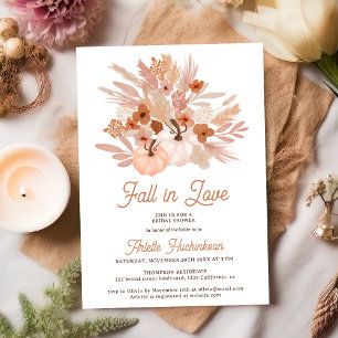 Invitación Caer enamorado beige floral boho moda ducha de nov