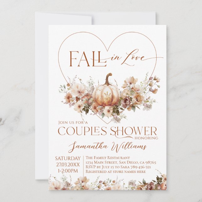 Invitación Caer enamorado Calabaza Flor silvestre Ducha Parej (Anverso)