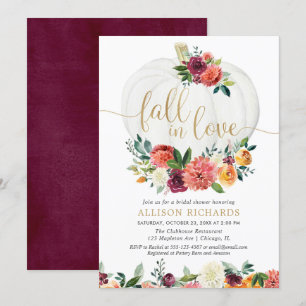 Invitación Caer enamorado de calabazas blancas con flores de