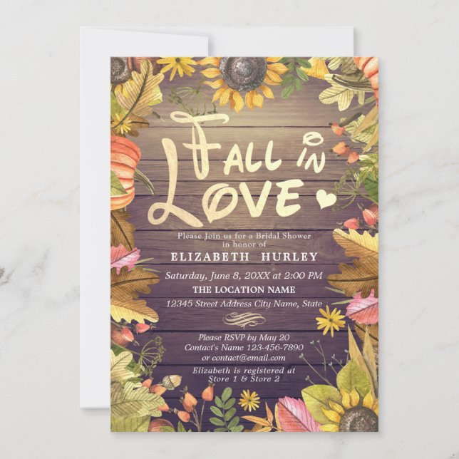 Invitación Caer enamorado de la ducha de novia Maple Sunflowe (Anverso)