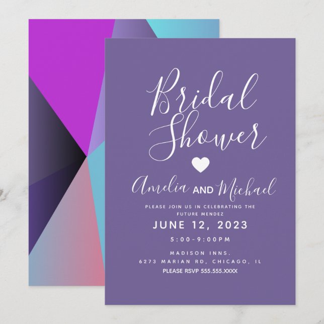 Invitación Caer Formas Geométricas Púrpura Ducha Bridal (Anverso / Reverso)
