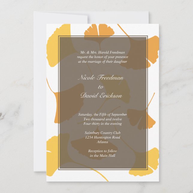 Invitación Caer hojas de ginkgo gris boda de otoño dorado (Anverso)