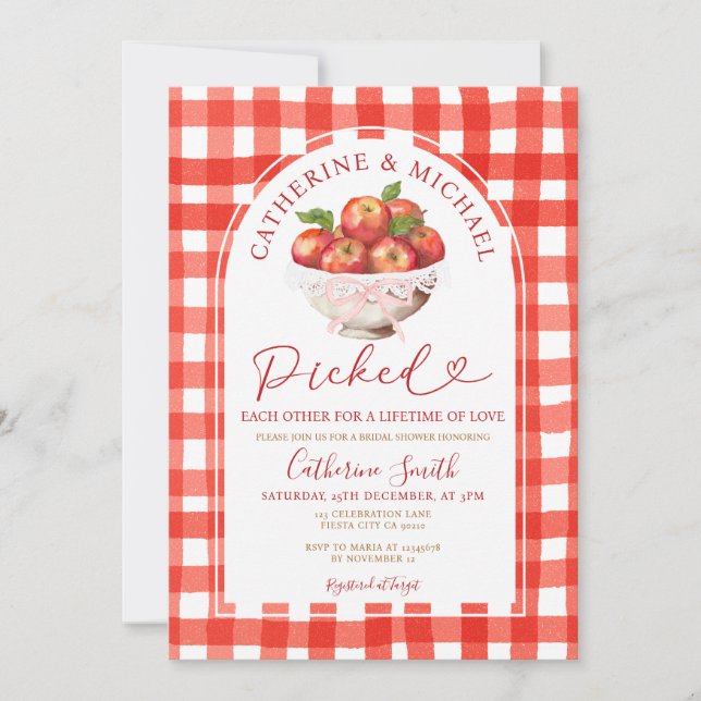 Invitación Caer La Ducha De Novias De La Manzana Roja Se Reco (Anverso)