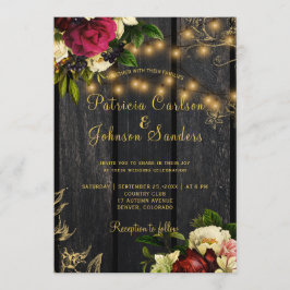 Invitación Caer madera rústica y luces de cuerda boda floral
