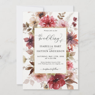 Invitación Caer Maroon Rubor Gold All En Un Boda De Código QR