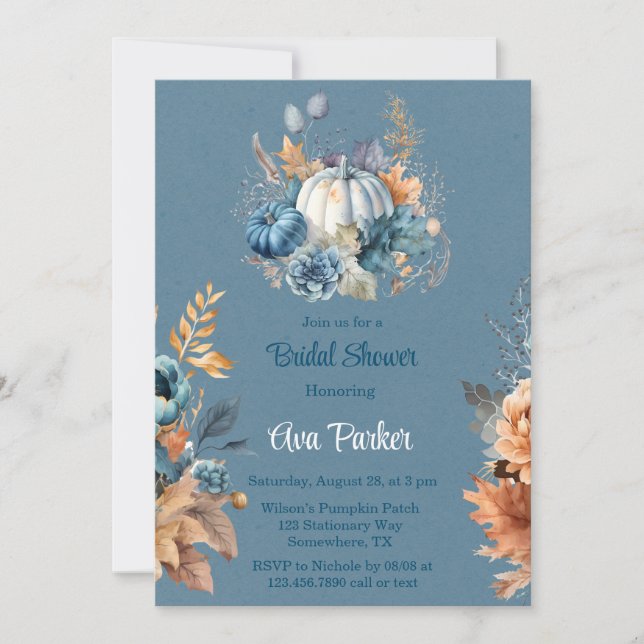 Invitación Caer Naranja azul Calabaza Peony Ducha de novias (Anverso)