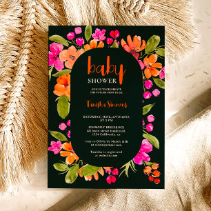 Invitación Caer naranja neutro escritura floral rosa ducha be
