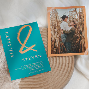 Invitación Caer naranja verde azulado ampersar y nombres boda