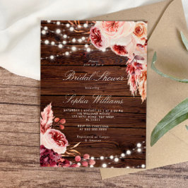 Invitación Caer Rosa bohemio Rústica Wood Bridal Shower