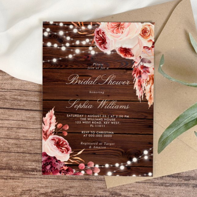 Invitación Caer Rosa bohemio Rústica Wood Bridal Shower (Subido por el creador)