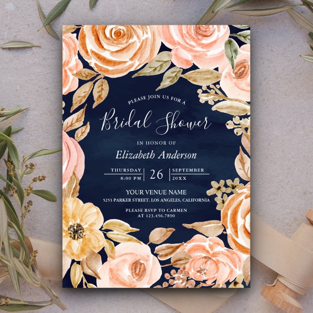 Invitación Caer Rústica Tierra Floral Marina Azul Ducha de No (Subido por el creador)