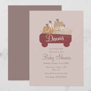 Invitación Caer Simple Calabaza Nuetral Wagon Baby Shower