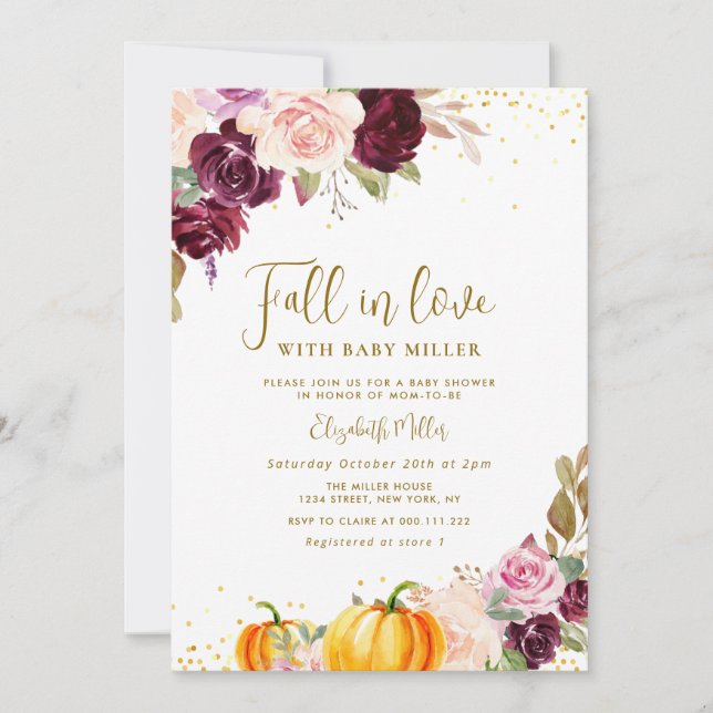Invitación caerse en el amor ducha floral de otoño (Anverso)