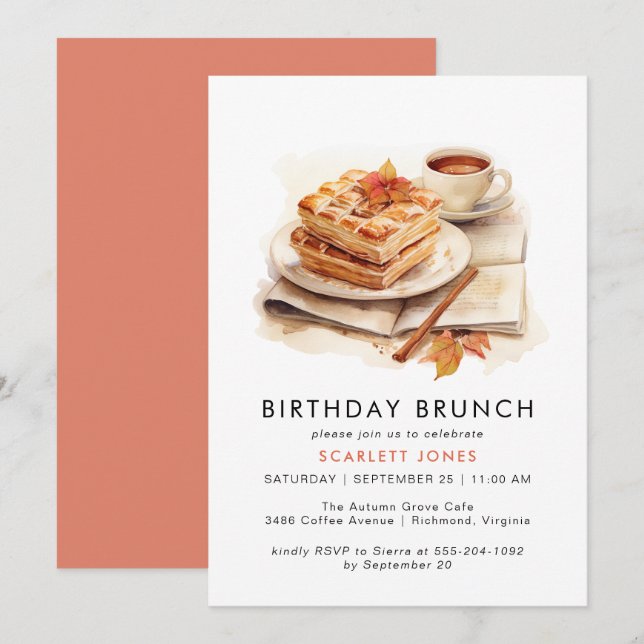 Invitación Café acuarela | Brunch Cute Casual Birthday (Anverso / Reverso)