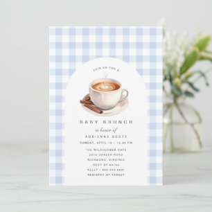 Invitación Café Azul Gingham Boy Baby Shower Brunch