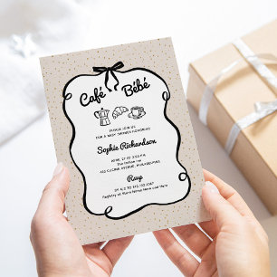 Invitación Cafe Bebe Baby Shower de Café Neutro y Negro