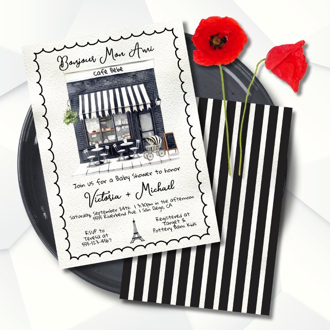 Invitación Cafe Bebe Baby Shower Paris France Store front (Subido por el creador)