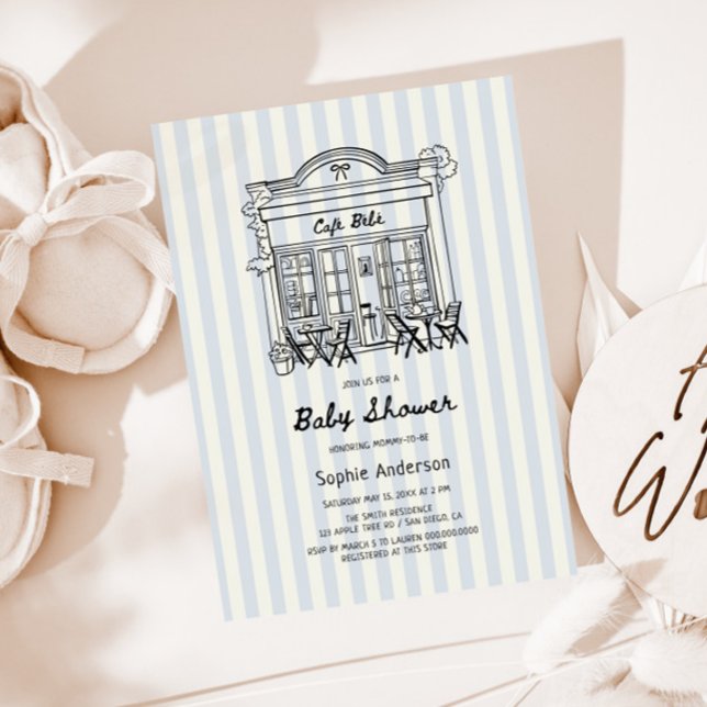 Invitación Cafe Bebe Blue Stripes Baby Shower (Subido por el creador)