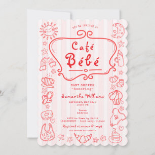 Invitación Café Bébé Chica Rojo Moderno Francés Baby Shower