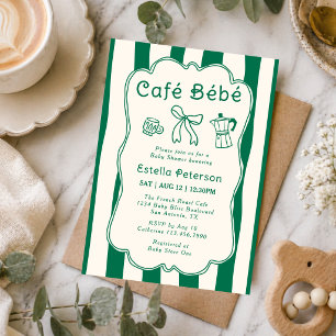 Invitación Café Bebe Coffee Shop Lazo Verde Adorable Brunch d