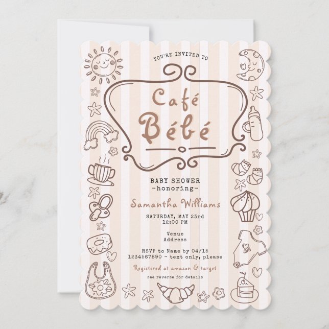 Invitación Café Bébé Francés Moderno Género Neutral Baby Show (Anverso)
